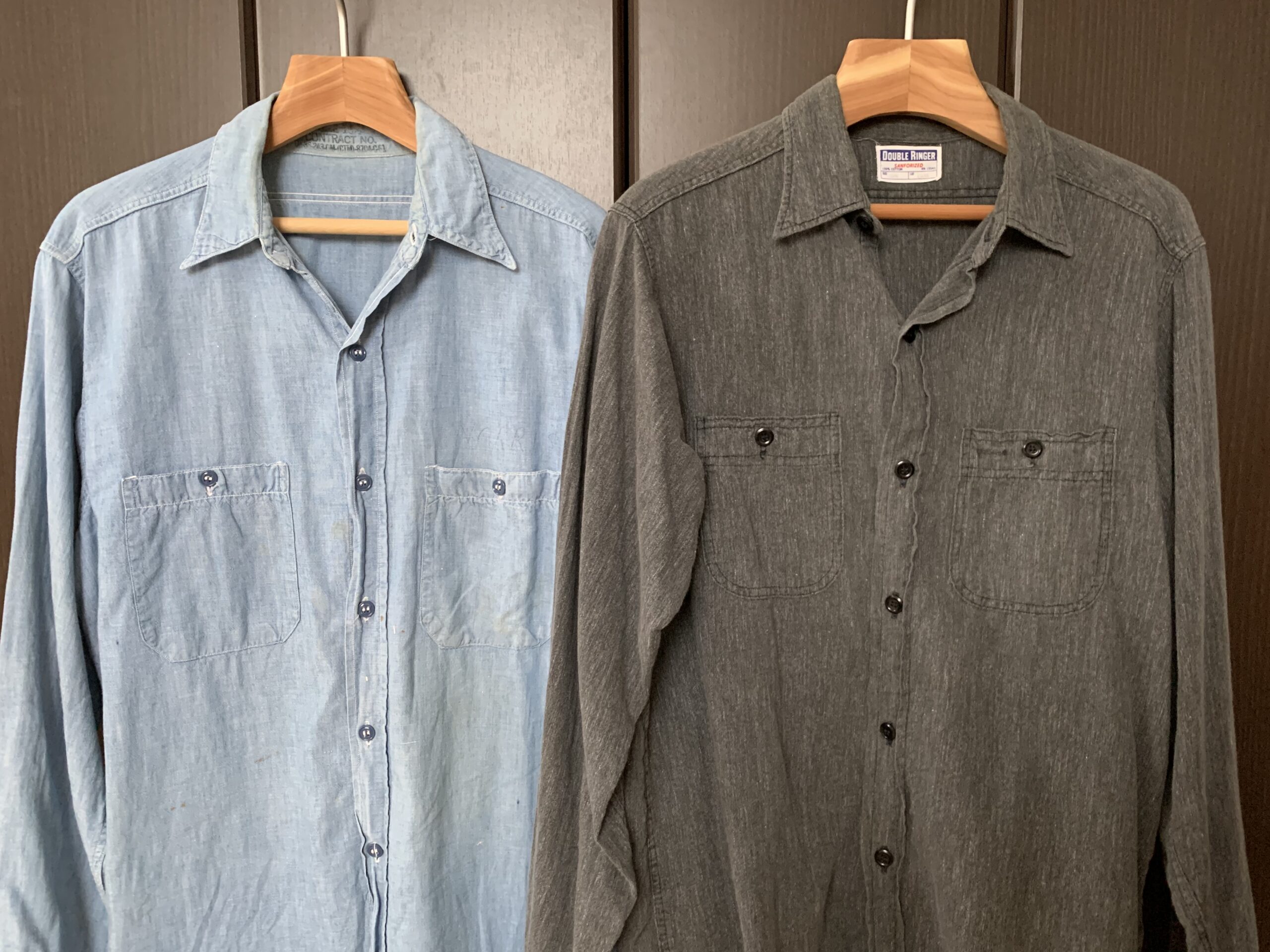 【低価大得価】50s BLUE BLUE PEPPERELL シャンブレー シャツ ビンテージ made in USA ブルーベル ヘラクレス ワーク ユニオンメイド ベルベルジン Lサイズ